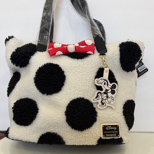 Loungefly Minnie Rocks the Dots Sherpa Tote w/ Crossbody Strap